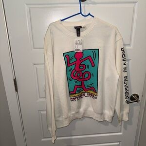 H&M White Sweatshirt with Red and Green Graphic